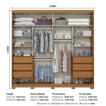 Rufus wardrobe dimensions 250x240 cm with interior layout and depth details