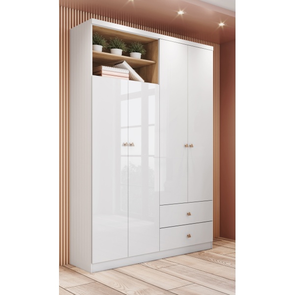 Gamil Vicawu modern wardrobe in white with elegant wood details for stylish bedrooms