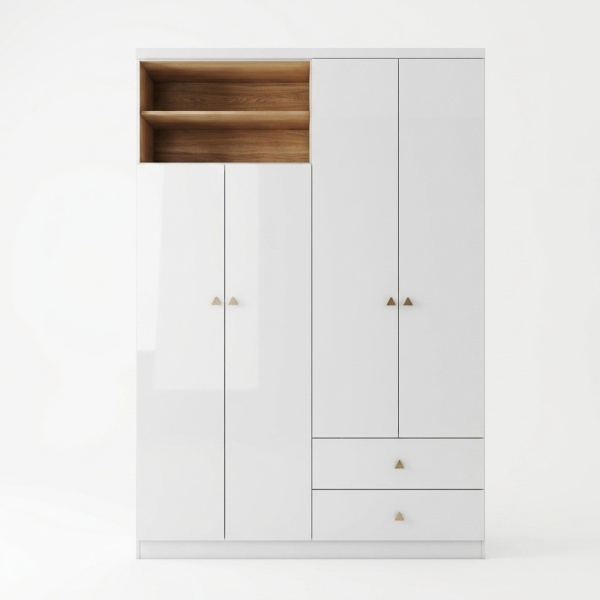 Gamil Vicawu 4-door children's wardrobe in glossy white with open upper shelves