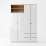 Gamil Vicawu 4-door children's wardrobe in glossy white with open upper shelves
