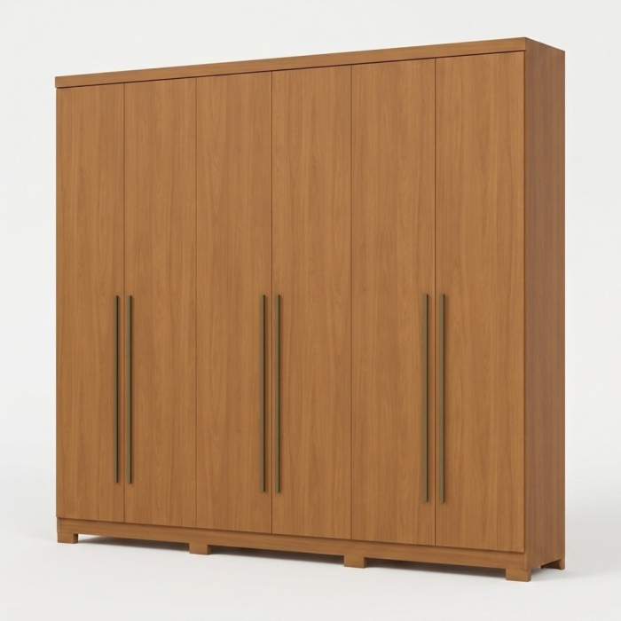 Blenda Vicawu 6 Door Wardrobe in warm oak with minimalist design and long brown handles